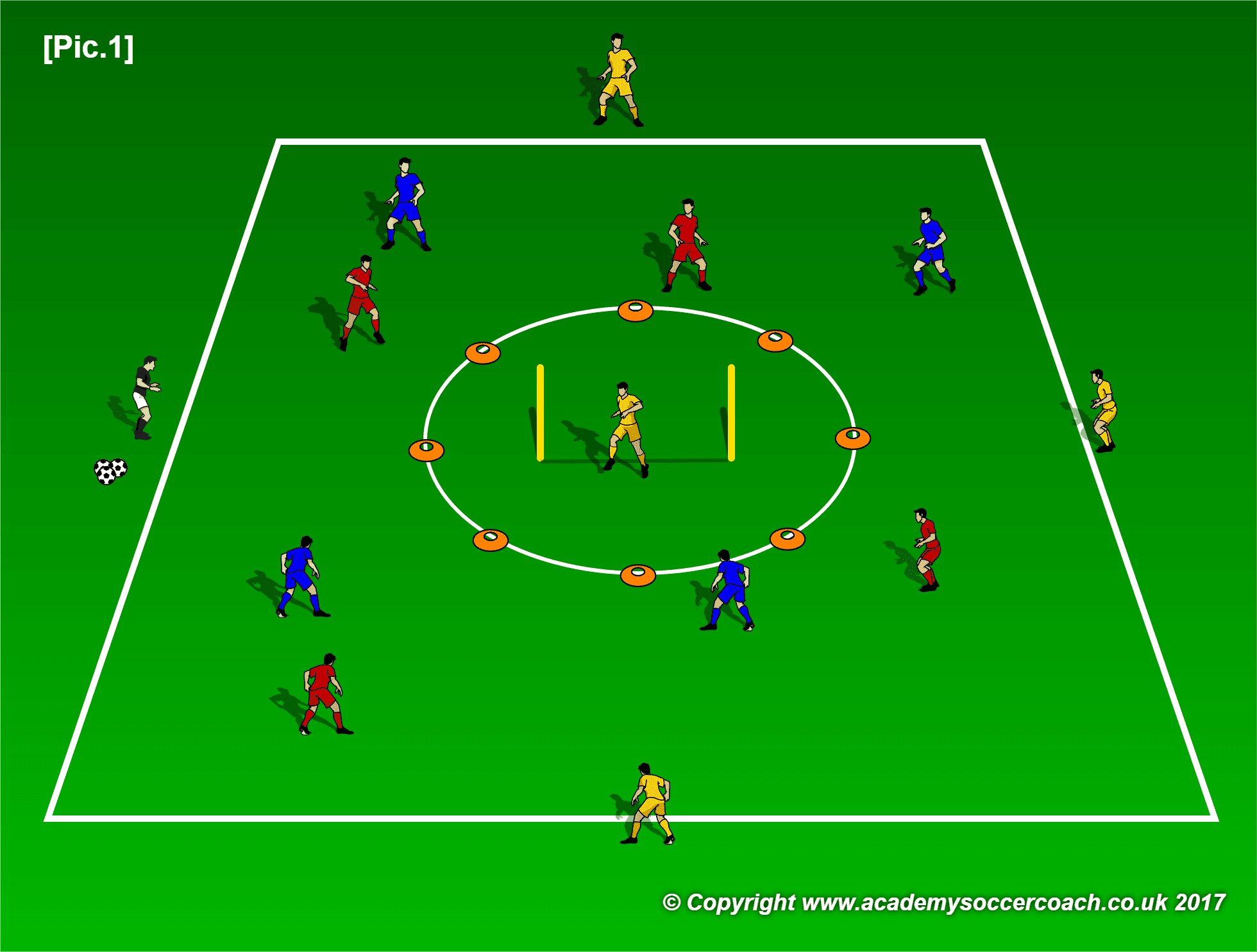 Soccer players in formation.